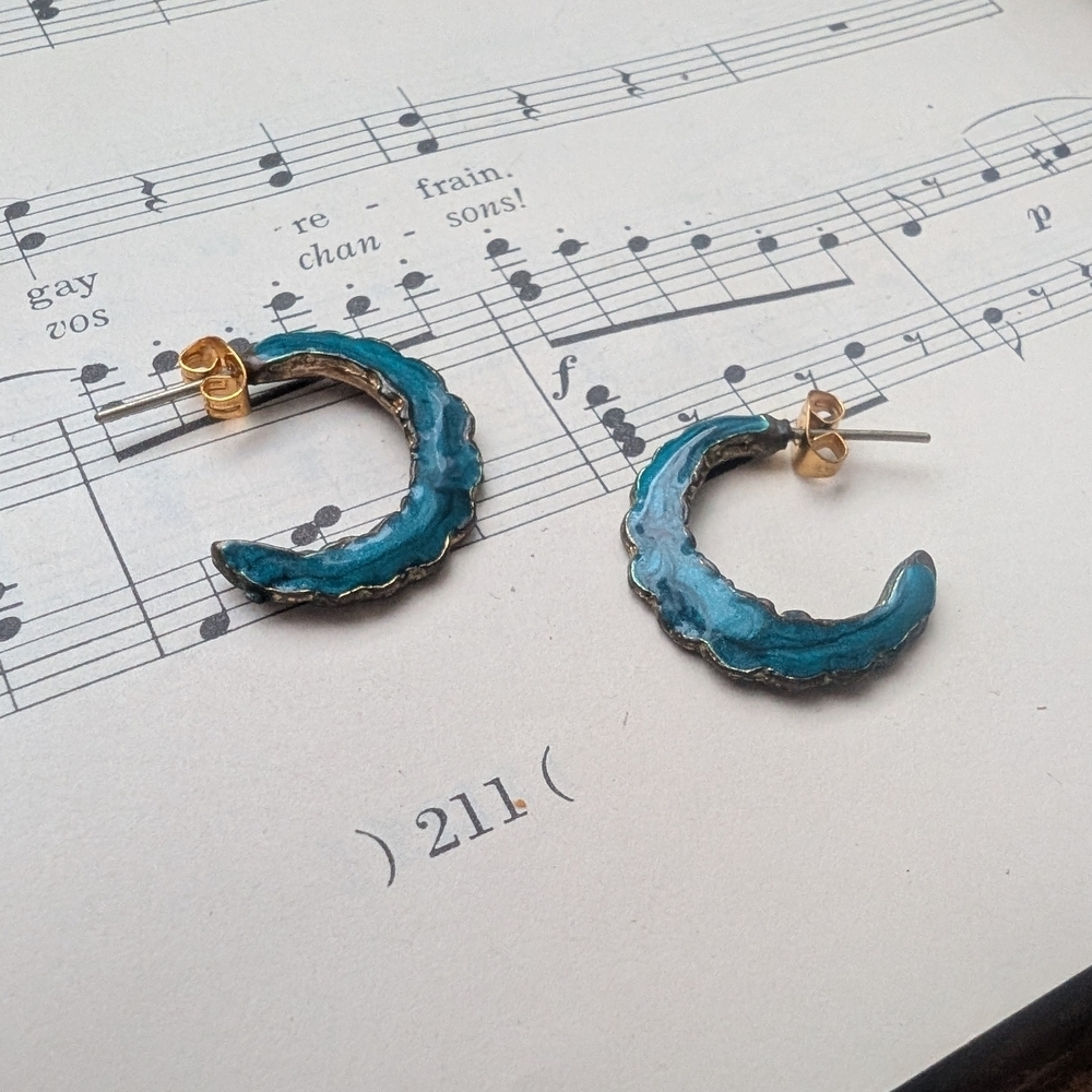 Vintage Enamel Blue Crescent Earrings